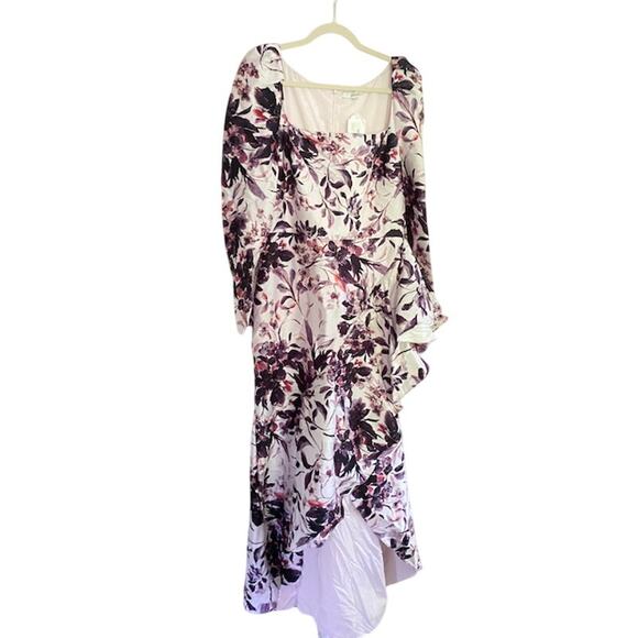 Badgley Mischka Floral Flounce Hem Jacquard Long Gown, Purple White Size 12 860$ - Picture 2 of 9